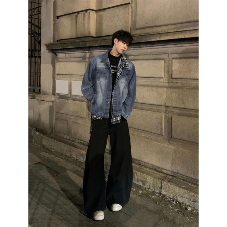 【有货】假两件牛仔外套男春秋格子衬衫拼接工装夹克JK8624CC-P85,男装夹克,星座1007（原301D）