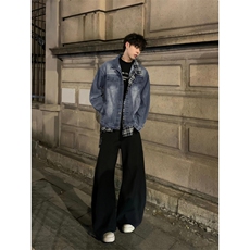 【有货】假两件牛仔外套男春秋格子衬衫拼接工装夹克JK8624CC-P85，男装夹克，星座1007（原301D）