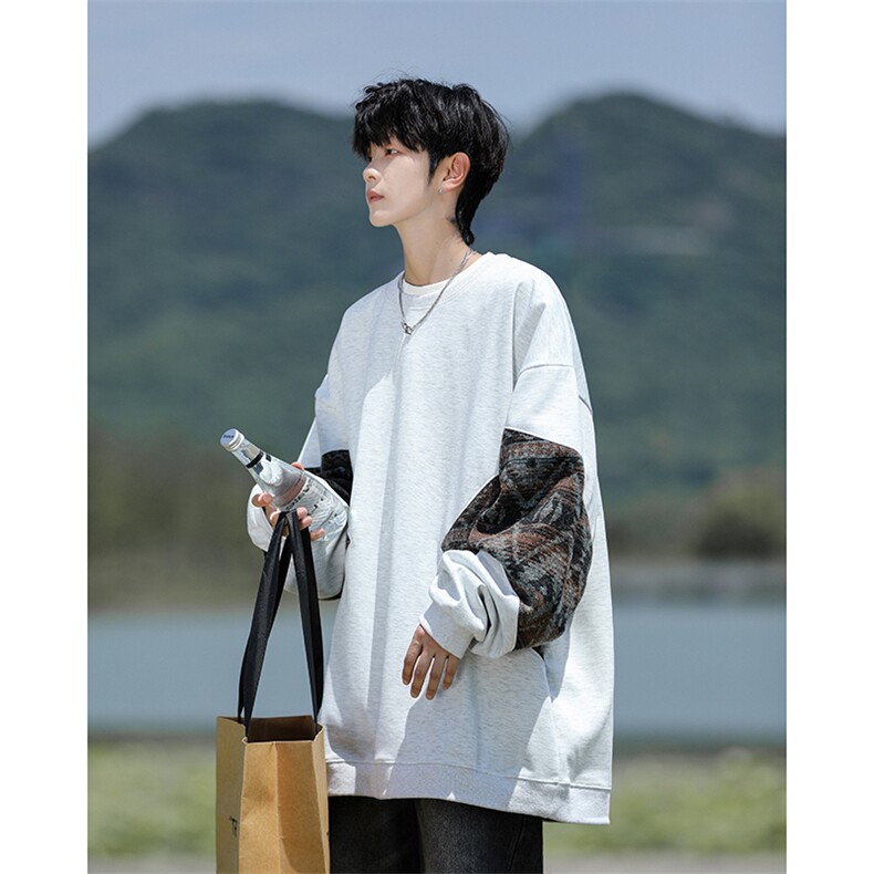8XL-M春秋季圆领拼接撞色民族风卫衣男新款潮牌上衣服WY005P58,男装民族服装,电商B312