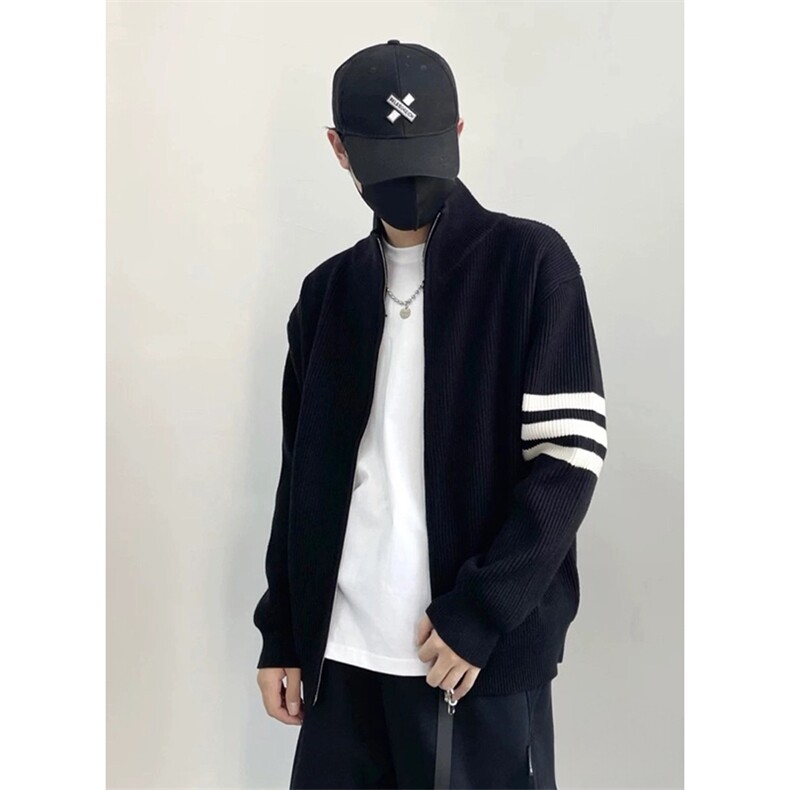 重磅秋冬北极绒开衫毛衣美式复古休闲慵懒风男女立领针织衫外套,男装针织衫/毛衣,电商A486