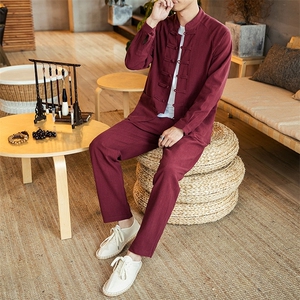 秋冬 大码风棉麻亚麻盘扣套装复古唐装汉服两件套 TZ03/P120图片