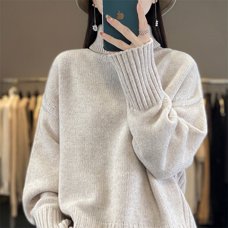 高领毛衣女洋气时尚百搭羊毛衫秋冬季宽松纯色简约,女装羊毛衫,琳华羊绒