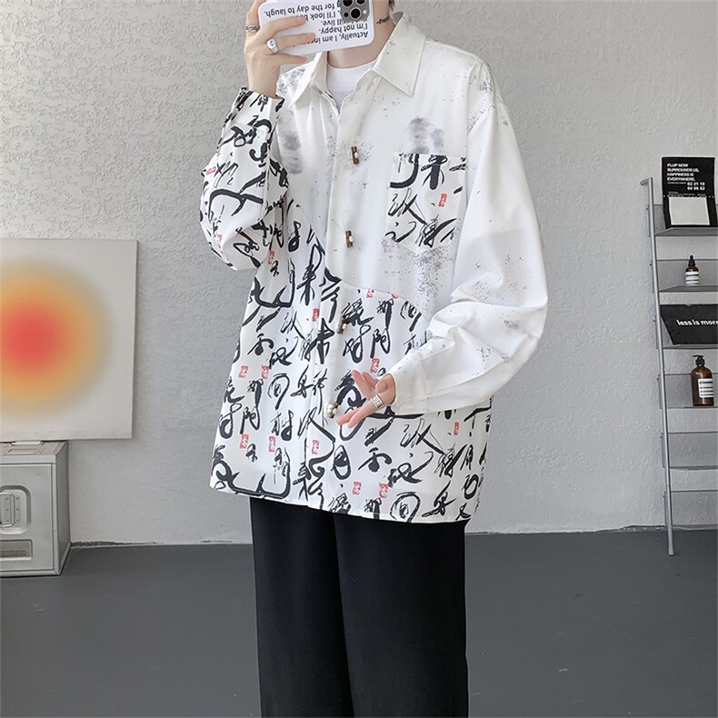 CS1152-特批38控68秋季新款新中式撞色拼接长袖冰丝衬衫大码男,男装衬衫,电商A059