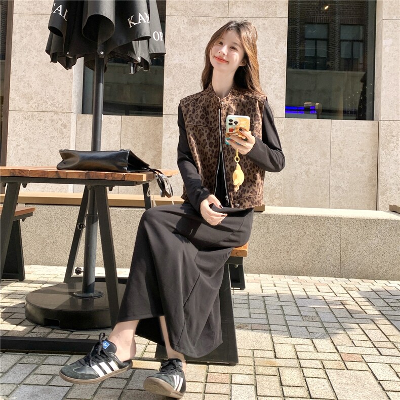 新款秋季时尚豹纹马甲+连衣裙套装2c307-8890p175k248,女装套装/套裙,2C307
