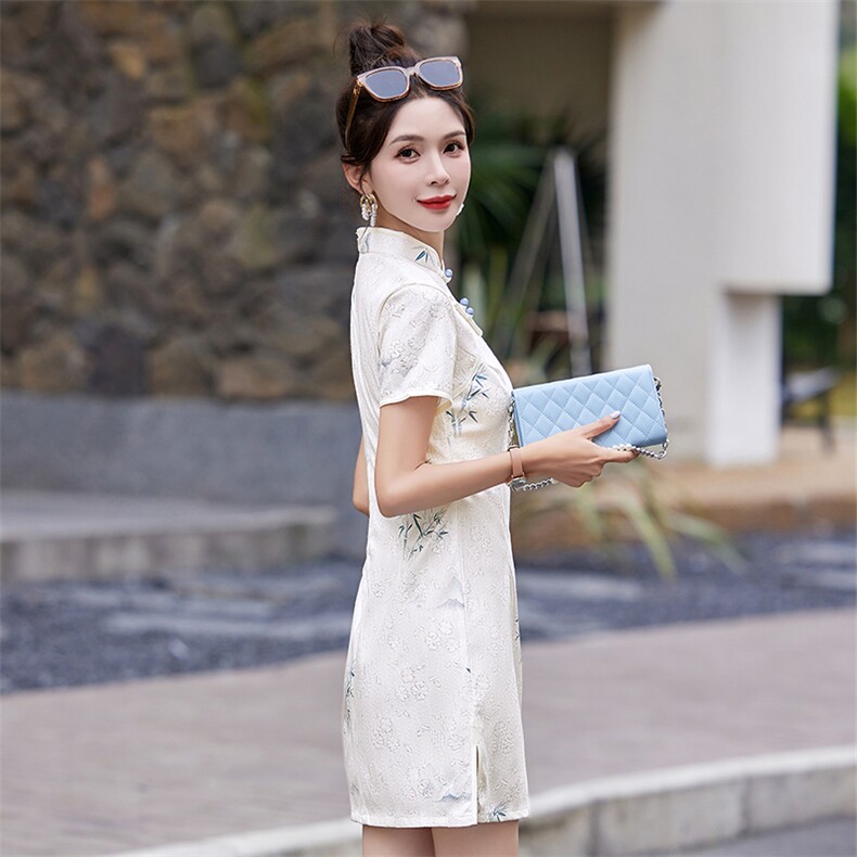 现货2024改良旗袍连衣裙年轻款女夏季新中式高级感禅意碎花裙,商品下架区,韩然一族
