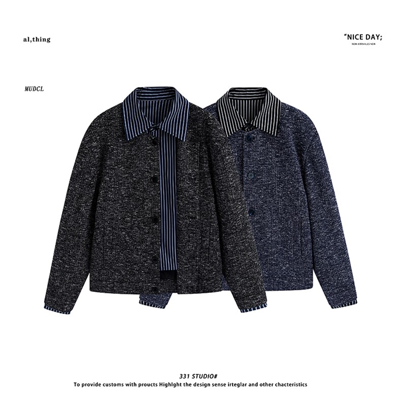 平铺~春季假两件针织外套休闲夹克YJ6025/P115,男装夹克,电商B331