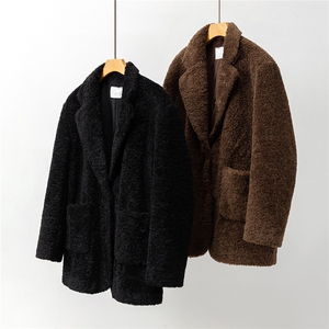 1白底泰迪绒短款纯色西装大衣高级毛呢大衣外套男77938P128控188图片