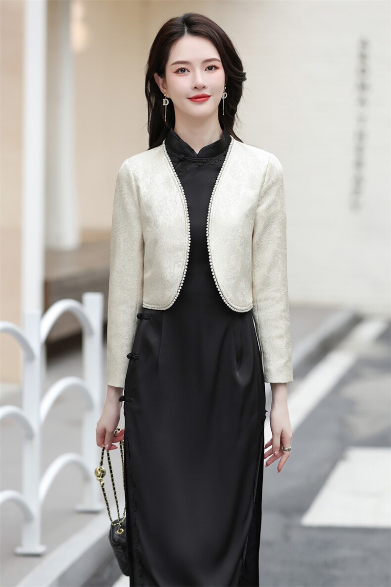 短款女士披肩外套2024春秋新款气质小香风坎肩配旗袍裙子外搭开衫,女装短外套,婵米儿