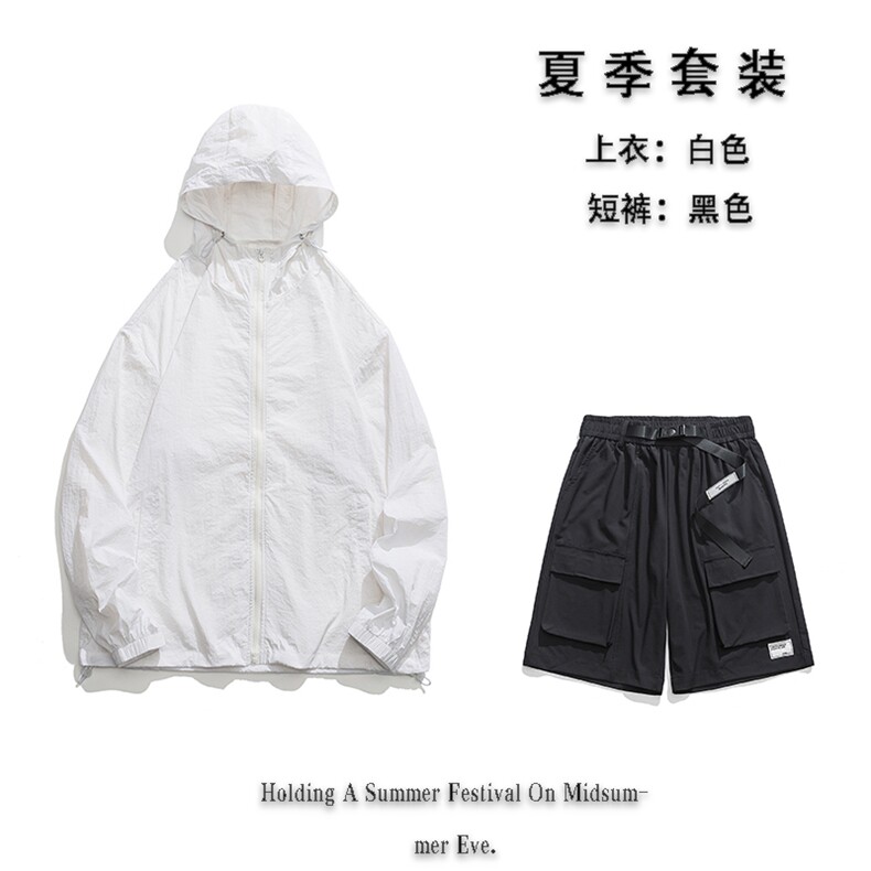 夏日户外UPF50+防晒衣潮流短裤情侣款套装FSY3203+K2332-P80,男装休闲套装,电商A128