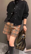 欧洲站2021秋季新款松紧腰双口袋休闲显瘦阔腿短裤，其它，L·H·X