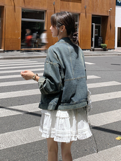 港风复古牛仔外套女2025春季新款高级感设计感宽松减龄小个子夹克，女装短外套，浪娴服饰