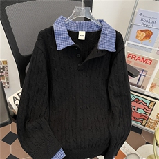 美式假两件拼接麻花针织毛衣男宽松老钱风百搭上衣MY442P62，男装针织衫/毛衣，星座1013-5