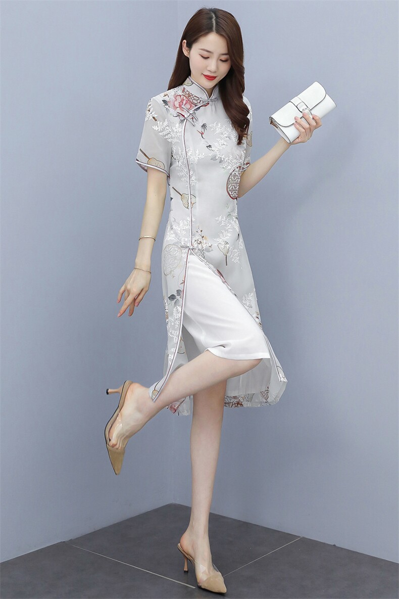 2023夏装新款简约时尚旗袍领设计优雅气质修身显瘦连衣裙,女装连衣裙,媚琳依坊