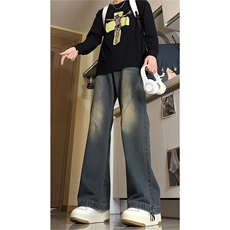 美式复古拼接微喇牛仔裤男款春秋高街水洗渐变裤子KZ005P60，男装牛仔裤，电商B312