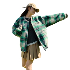 2C085-Q030P175新款加厚格子夹克毛呢棒球服外套控258，女装毛呢外套，2C085