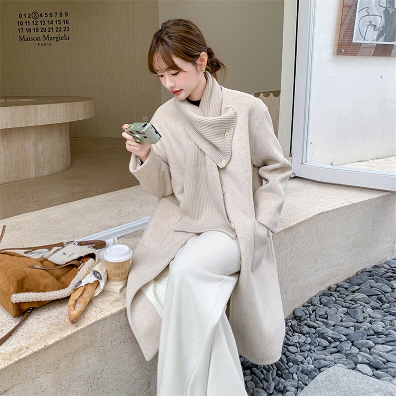 现货主推内胆90绒围巾可脱卸大衣外套9919-P275-K398,女装毛呢外套,2C129