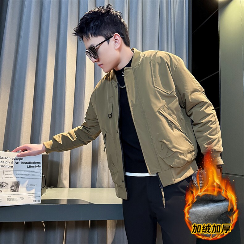 美式棒球领飞行夹克高街加绒加厚大码外套棉衣JK2408加绒P88，男装夹克，星座301B-1