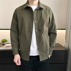 店主风2025秋季新款翻领格子工装简约休闲夹克外套男JK152-P110，男装夹克，电商A413