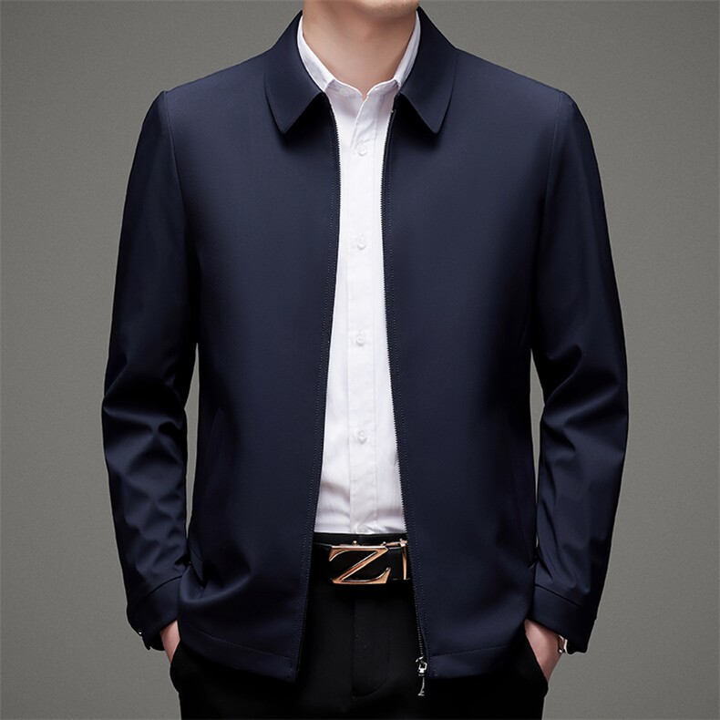 2023新款爸爸装外套中年男士商务休闲夹克春秋季薄款纯色上衣服图片