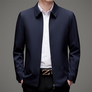 2023新款爸爸装外套中年男士商务休闲夹克春秋季薄款纯色上衣服图片