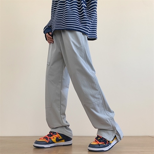 港风秋冬工装裤三条杠开叉拖地宽松休闲伞兵裤男K23321-P50控68图片