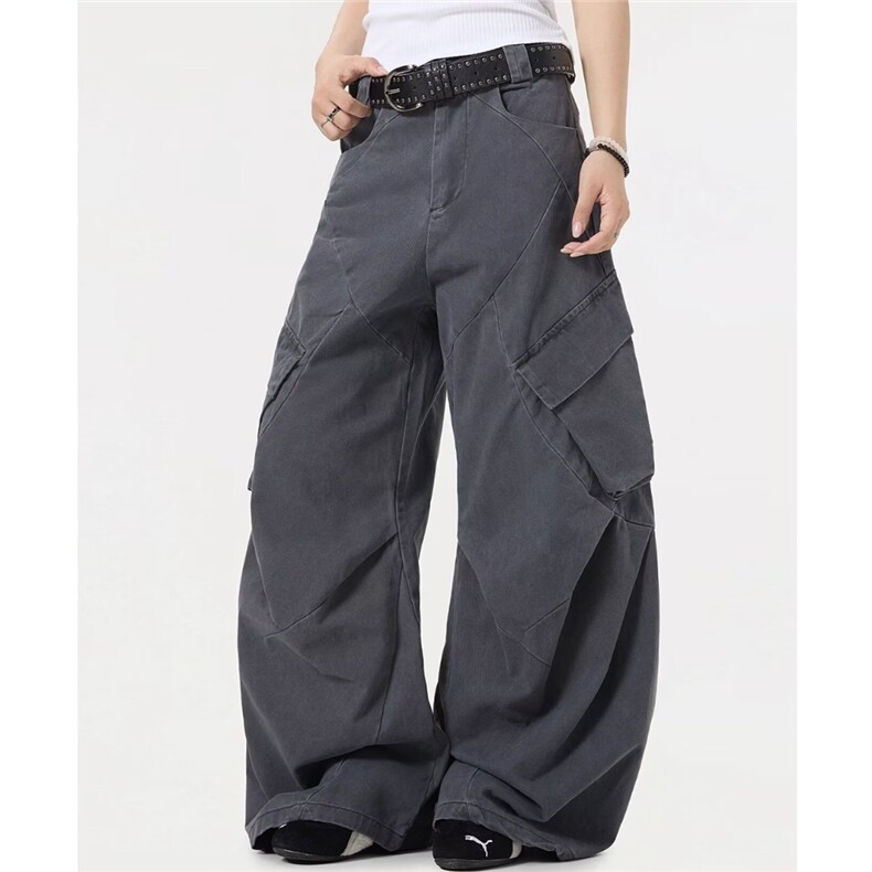 水洗工装弯刀牛仔裤男微喇多口袋百搭宽松直筒阔腿裤子MK3191P77，男装牛仔裤，星座1013-5