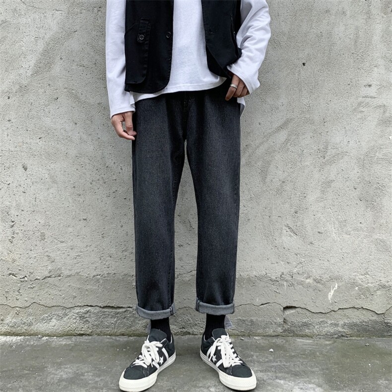 港风牛仔裤男四季休闲裤韩版宽松直筒小脚九分裤K406/P45,男装牛仔裤,电商D202