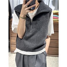 时尚百搭女士秋冬半开领针织马甲纯色通勤简约无袖毛衣外套，女装马甲，洁纯羊绒