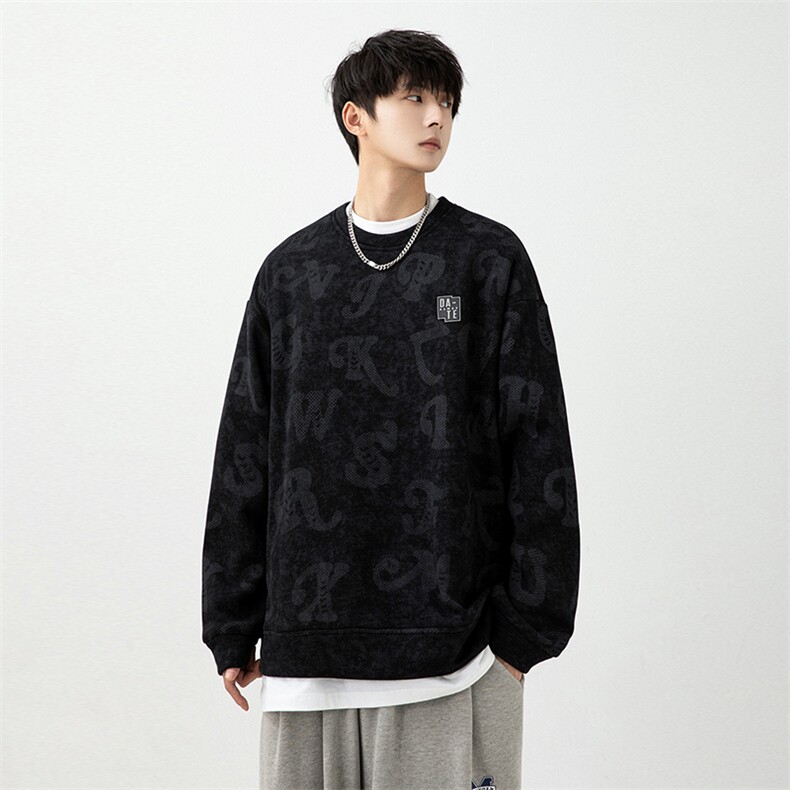 2023春新款日系撞色满版字母印花宽松圆领套头卫衣23091-P40控75,男装卫衣,星座914-3