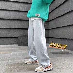 牛仔裤男秋冬加绒直筒宽松阔腿休闲长裤N264P38加绒45图片