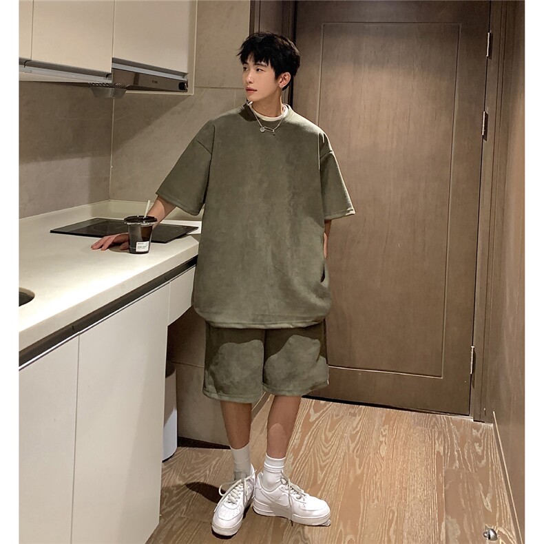 1港风模麂皮绒大码M-5XL短TDT8766P23DK8767P32套装TZ8757P55，男装休闲套装，星座226-2