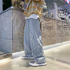 阔腿牛仔裤宽松秋冬炸街设计感小众原宿风裤子高街ins潮N1822-P45，男装牛仔裤，星座1008