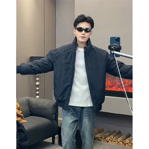 现货美式高街休闲夹克冬季三防立领纯色户外工装加厚棉服外套图片