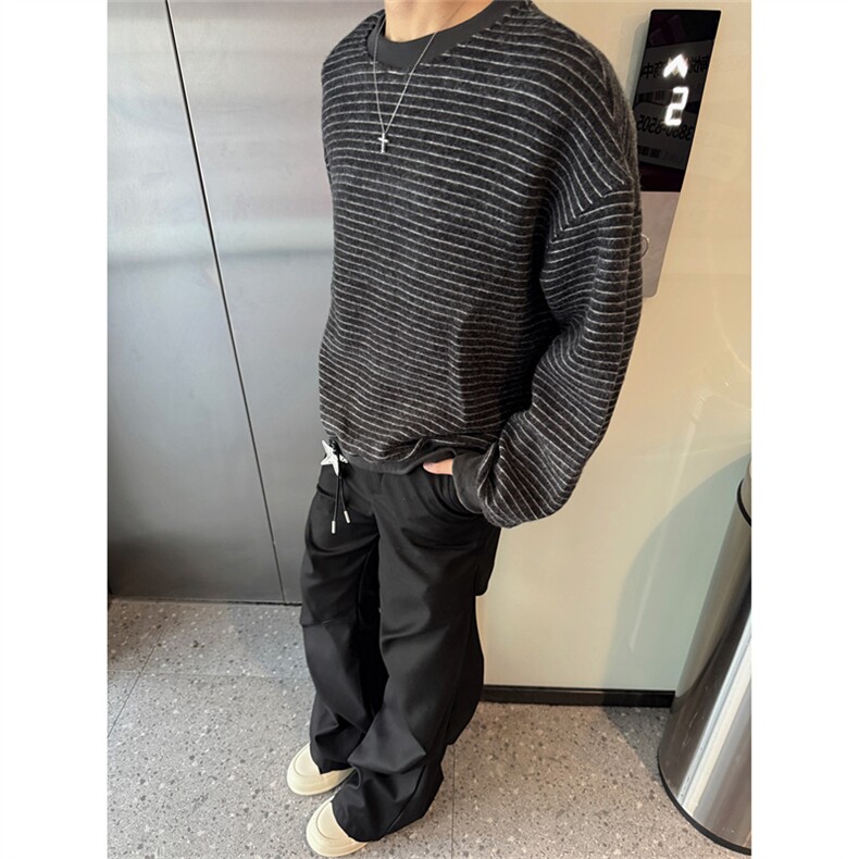 春秋季男士长袖t恤衫男装宽松韩版圆领条纹体恤修身打底衫秋衣服,男装T恤,星座302B-2