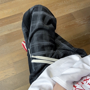 K25102批45控68 格子撞色拼条拖地裤秋季新款休闲裤男裤子长裤图片