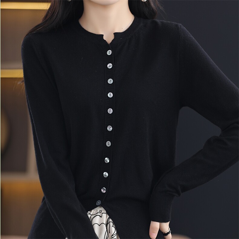 长袖纯色开衫圆领单排扣2024年秋季针织衫，女装羊毛衫，丹芙娇羊绒
