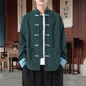 男士外套灯芯绒夹克盘扣立领唐装风 XZ1512-2509单夹克-P80图片