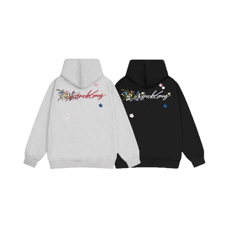 特批60-FC50现货美式花卉刺绣连帽卫衣男款情侣帽杉休闲外套，女装短外套，星座618B-1