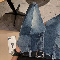 美式复古蓝做旧五分牛仔裤男女夏季不规则拼接牛仔短裤P43，男装牛仔裤，星座1116-2