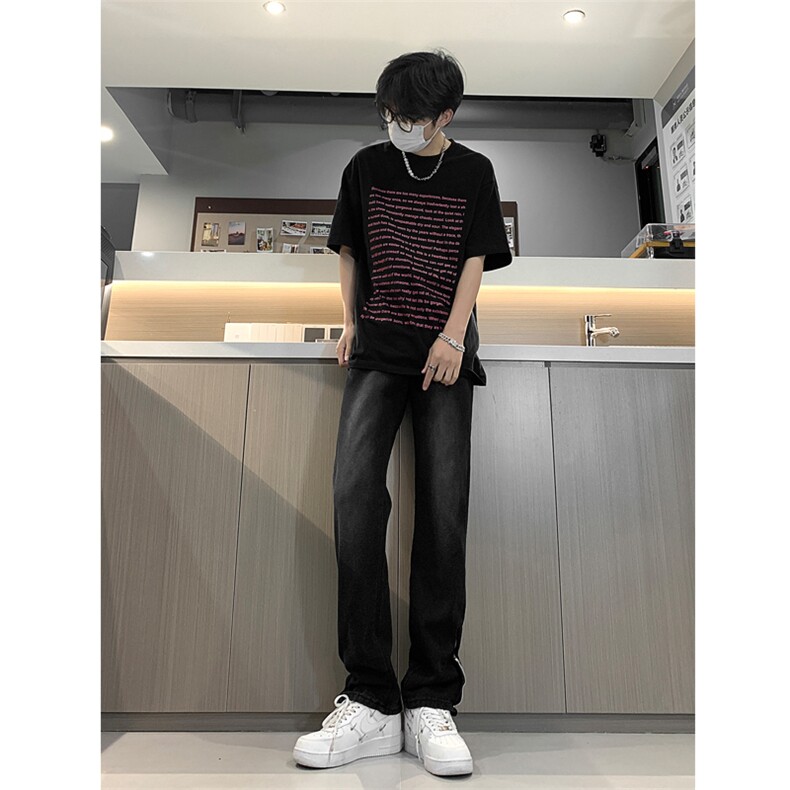 现货渐变拉链黑色牛仔裤男大码修身直筒裤K5804-K5805-P50,男装牛仔裤,星座205