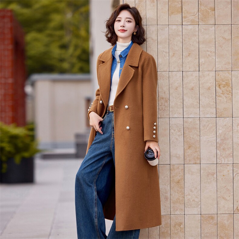 双面羊毛大衣女2025年秋冬新款气质百搭中长款显瘦羊毛外套,女装双面呢大衣,小荷流