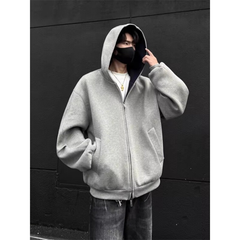 连帽卫衣开衫美式潮牌宽松情侣帽衫拉链外套1001-1-WY82-P55图片