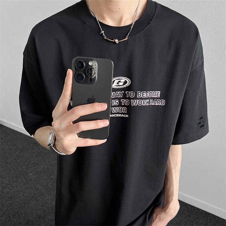 字母印花小领口短袖T恤男宽松2026夏季新款半袖潮,男装T恤,星座914