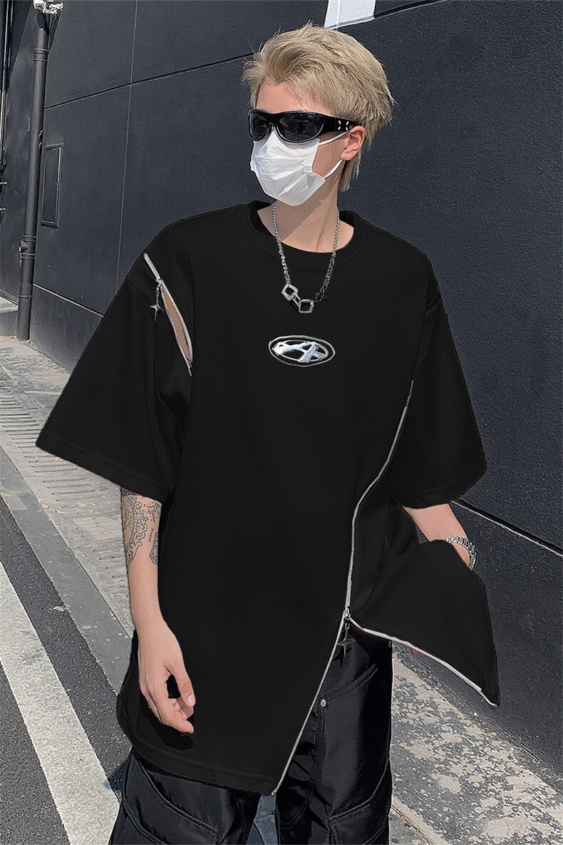 男装不规则解构拉链短袖T恤24夏季新款圆领上衣XZ514-2-20248-P58,男装T恤,星座514-2(原B239)