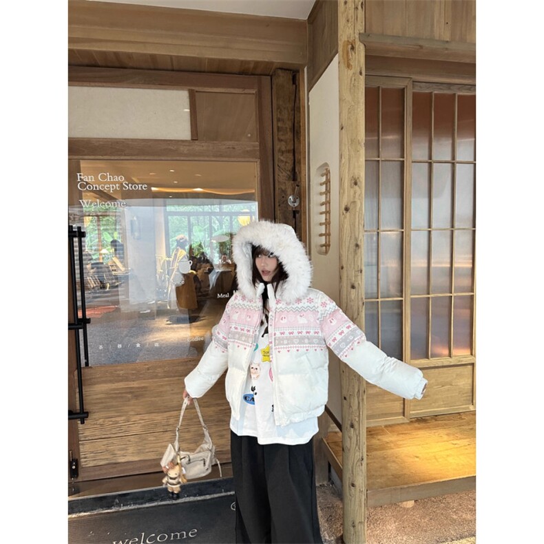 1506A/G78180/P89美式复古雪花兔子印花毛领连帽棉服外套女秋冬,男装棉衣,星座1506A