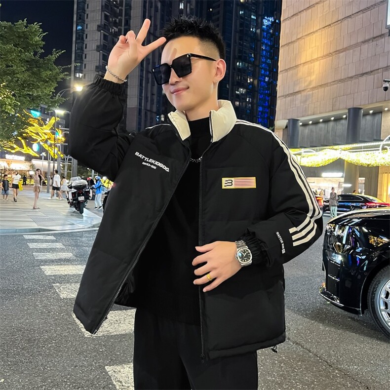 百搭拉链棉服男款冬季三条杠撞色立领棉衣潮宽松型青少年时尚保暖,男装棉衣,星座218-1（原230）