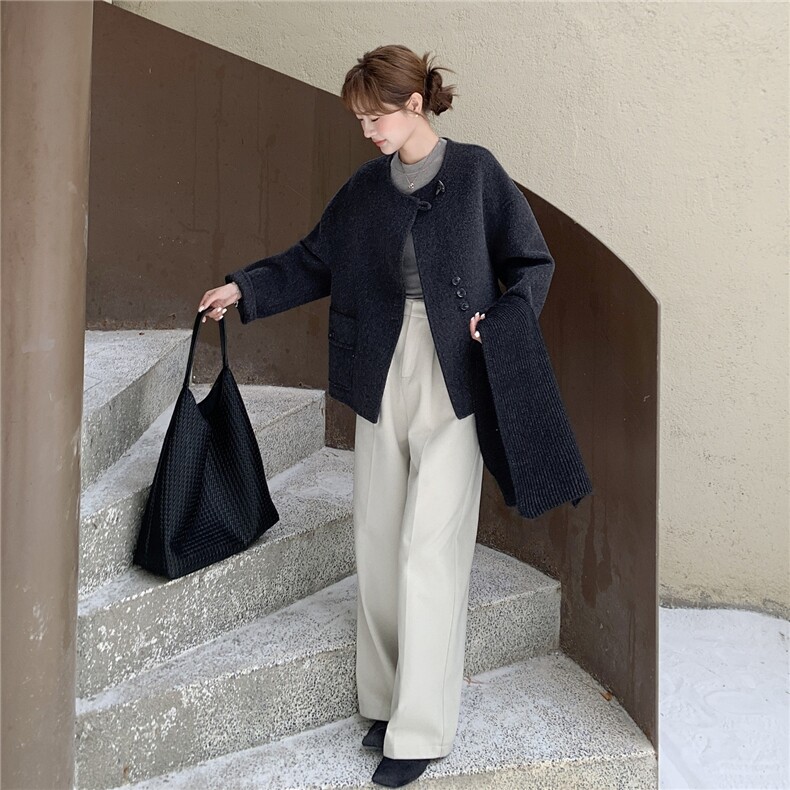 深灰色牛角扣双面羊绒大衣女2025秋冬新款高级感气质显瘦毛呢外套,女装毛呢外套,慧尚依恋
