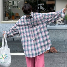 长袖衬衫男秋季高街潮牌宽松百搭衬衣秋季港风ins休闲格子上衣服，男装衬衫，星座716-4