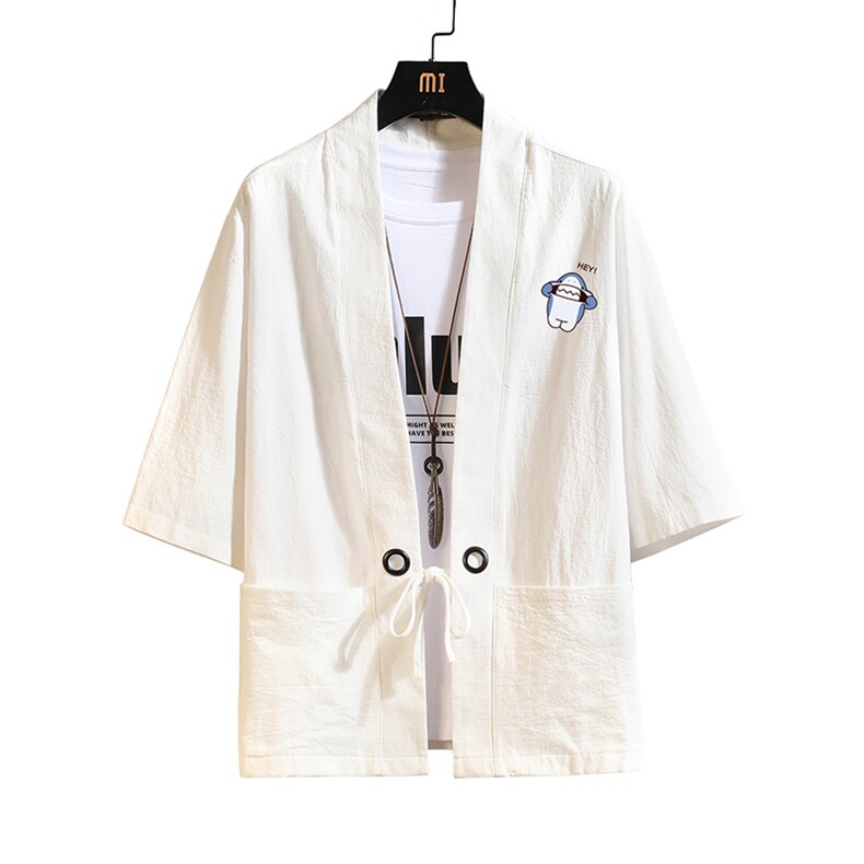 HF59167-P40风汉服男开衫外套七分袖道袍砖墙挂拍,男装民族服装,电商A040A