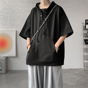 现货 T10113-特批35 控68 夏季新款设计感连帽短袖百搭大码T恤图片